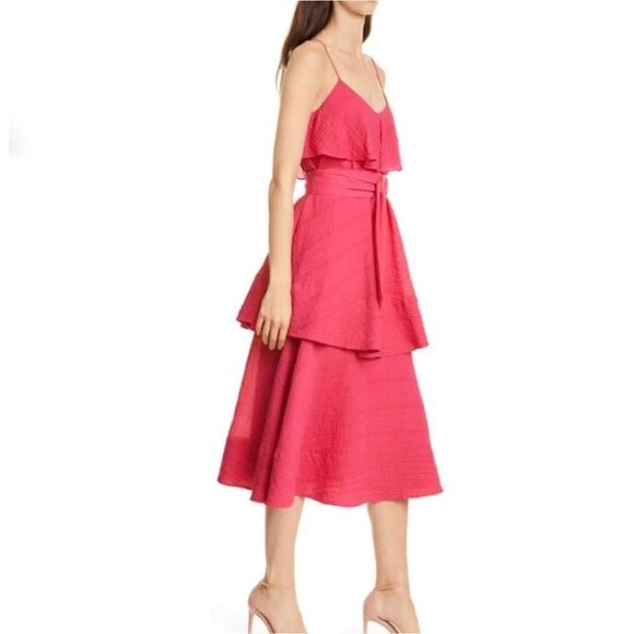 NWT Club Monaco Tiered Maxi Dress w Belt Sleeveless Scoop Neck Sun Dress Pink 0 - Picture 13 of 13